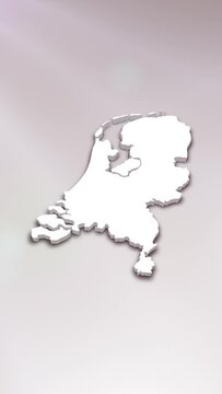 Mobile Vertical Resolution 1080x1920 Pixels, Netherlands 3D Map Intro on White Background, Multi Purpose Background Useful for Politics, Elections, Travel, News and Sports Events
