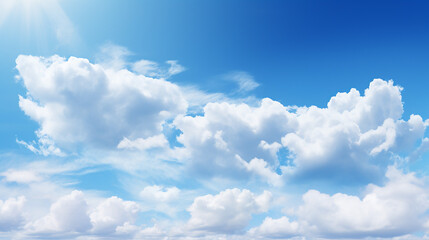 Naklejka na ściany i meble blue sky with sunlight and white clouds background