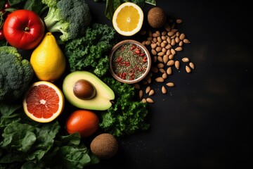 Healthy food. Healthy eating background. Fruits, vegetables, clean food.