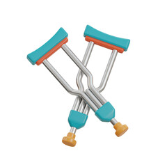 3D Crutch Model Keeping Mobility Aid in Good Condition. 3d illustration, 3d element, 3d rendering. 3d visualization isolated on a transparent background
