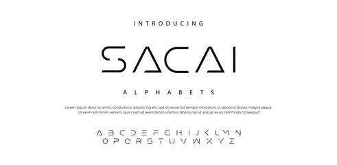 Sacai Modern abstract digital alphabet font. Minimal technology typography, Creative urban sport fashion futuristic font and with numbers. vector illustration	 - obrazy, fototapety, plakaty
