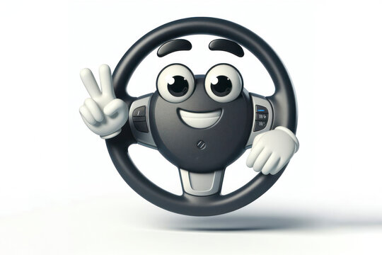 3d car steering wheel character with a smiling face on a white background. ai generative