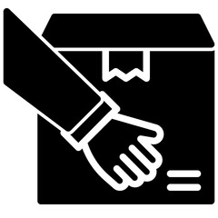 package delivery with a hand. vector single icon with a solid style. suitable for any purpose. for example: website design, mobile app design, logo, etc.