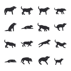 set of silhouettes of dog