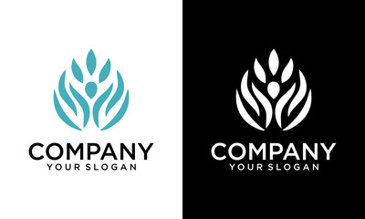 Obraz premium Creative health People leaf logo icon design template flat vector illustration