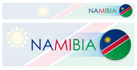 Namibia flag horizontal web banner in modern neomorphism style. Webpage Namibian country header button for mobile application or internet site. Vector