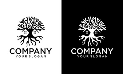 Creative Home garden farm logo design linear style vector illustration. Tree House business logo vector, Brand Identity Logos design, modern logo, Logo Designs Vector Illustration Template