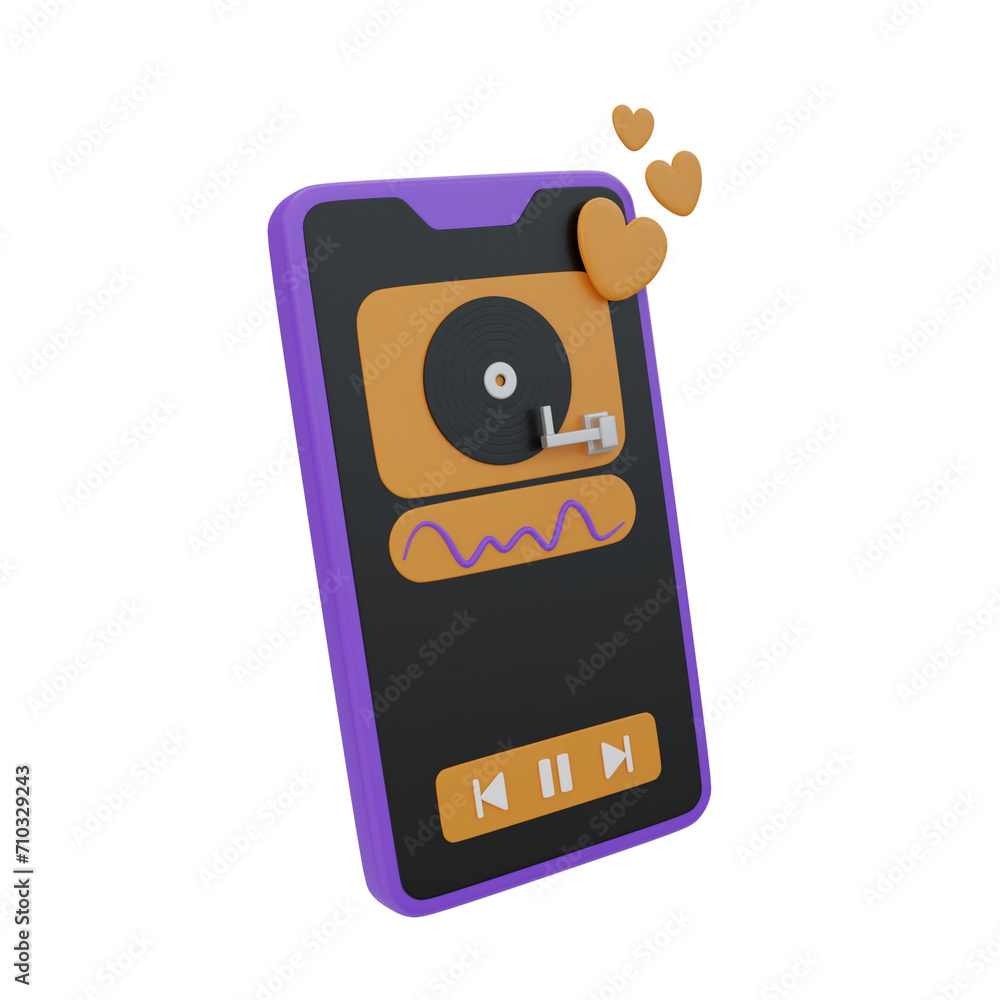 Poster 3d music player model personalized listening experiences. 3d illustration, 3d element, 3d rendering.