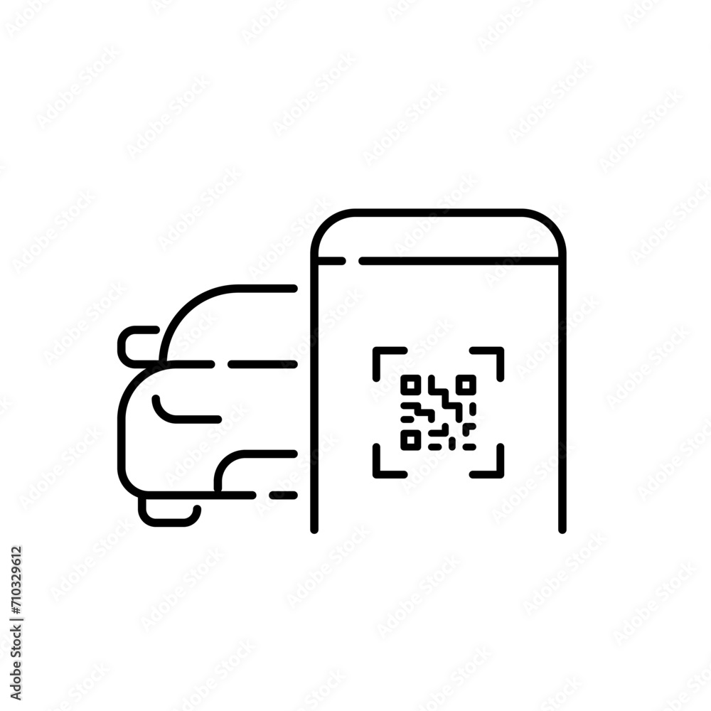 Poster car sharing app. using qr code to find and unlock a car. pixel perfect, editable stroke icon