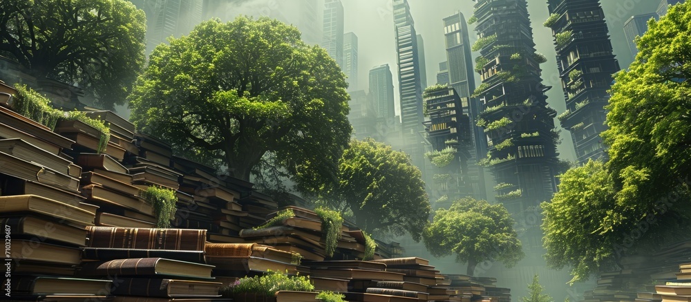 Poster using books to find innovative technology for a sustainable future.