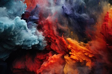 Witness a captivating spectacle of vibrant, ethereal smokes creating an enchanting display in mid-air, A volcanic eruption through the lens of abstract vibrant pigments, AI Generated