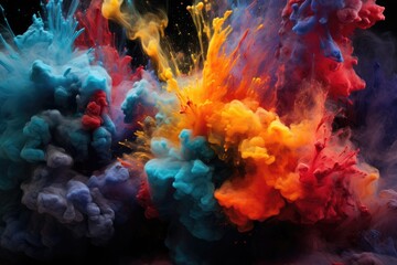 Fototapeta na wymiar Witness the captivating beauty as colorful ink mixes with water droplets to create a mesmerizing display in the air, A volcanic eruption through the lens of abstract vibrant pigments, AI Generated