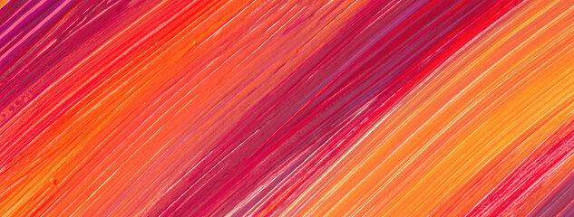 Abstract art background bright red and orange colors. Watercolor painting on canvas with purple strokes.