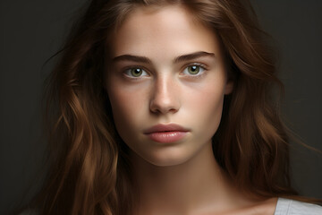 Fototapeta premium Graceful Radiance: Portrait of a Lovely Young Woman on Black Background