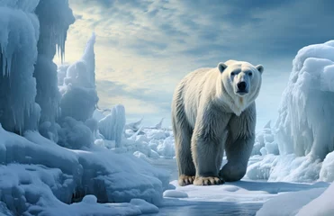 Keuken spatwand met foto Majestic polar bear walking gracefully on ice, bears and arctic wildlife photo © Aamir