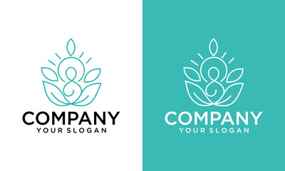 Creative human with Lotus Flower Logo abstract Beauty Spa salon Cosmetics brand Linear style. Looped Leaves Logotype design vector Luxury Fashion template.