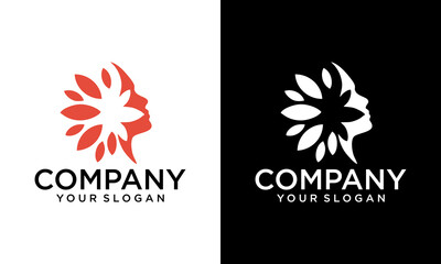 Creative Human head with flowers nature natural air logo design vector icon illustration