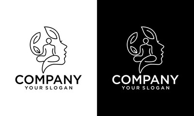 Creative A smart line dual meaning logo featuring a head, leaf and yoga. Double meaning design concept. Modern, creative, and elegant logo.