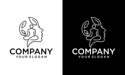 Creative A smart line dual meaning logo featuring a head, leaf and yoga. Double meaning design concept. Modern, creative, and elegant logo.