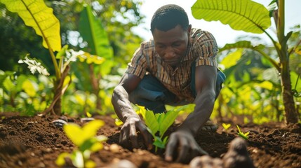 Man african descent, engaging in reforestation efforts.