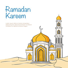 Ramadan Kareem hand drawn vector illustration. Suitable for Ramadan Kareem greeting poster template background.