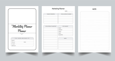 Editable Marketing Planner  Kdp Interior printable template Design.