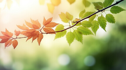 Close-up of a tree branch with green leaves and blurred background, nature, Generative AI
