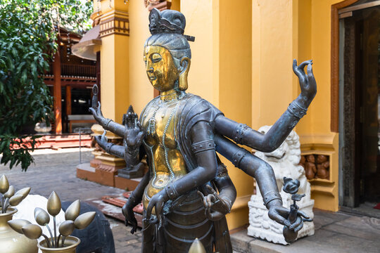Ancient statue of Guanyin, Guan Yin or Kuan Yin. It is the Buddhist bodhisattva