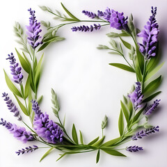Frame of lavender flowers with space for text. Ai generative
