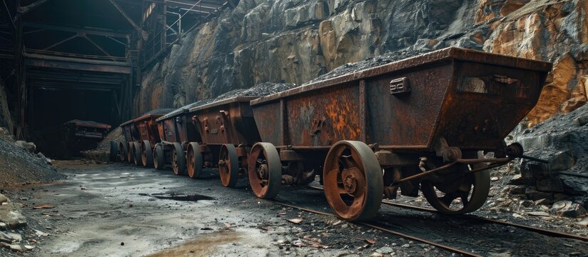 Coal mine carts, formerly utilized in a closed French mine post-1951, Communay.