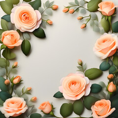 Elegant floral background with space for text.  Frame with peach fuzz roses. AI generative