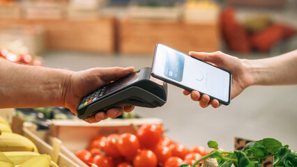 Consumer Buying Organically Sourced Farm Produce Using a Digital Credit Card to Pay with a...