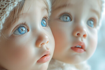 The close-up portrays the radiant faces of twins