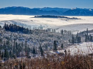 Winter in the Slovak Tatra Mountains full of snow.