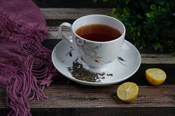 Cup of Tea - Black Tea - Green Tea on texture background