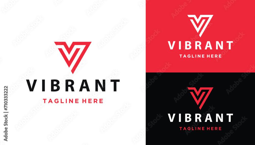 Poster initial letter v vv monogram with simple triangle line art logo design