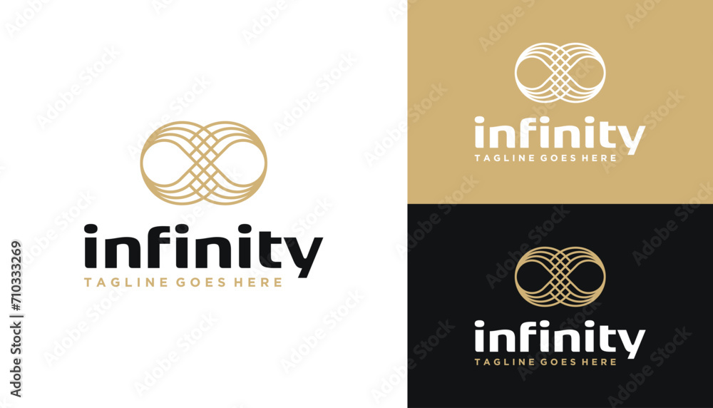 Poster golden infinity with simple loop line art logo design