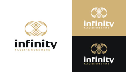 Golden Infinity with Simple Loop Line Art Logo Design