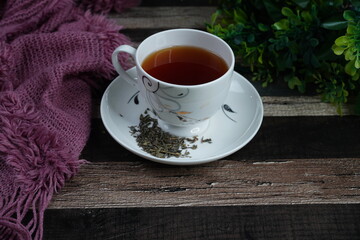 Cup of Tea - Black Tea - Green Tea on texture background