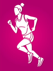 A Woman Running Action Marathon Runner Start Running Cartoon Sport Graphic Vector
