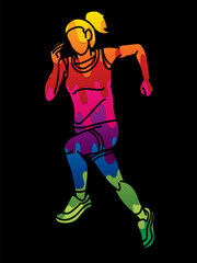 A Woman Running Action Marathon Runner Start Running Cartoon Sport Graphic Vector