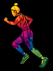 Fototapeta na wymiar A Woman Running Action Marathon Runner Start Running Cartoon Sport Graphic Vector