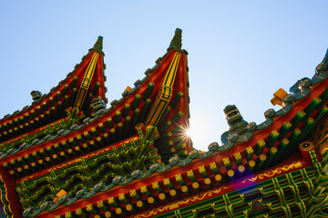 Colorful Chinese temple in Yokohama China town, Japan