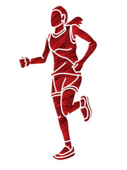 A Woman Running Action Marathon Runner Start Running Cartoon Sport Graphic Vector