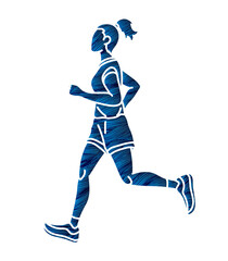 A Woman Running Action Marathon Runner Start Running Cartoon Sport Graphic Vector