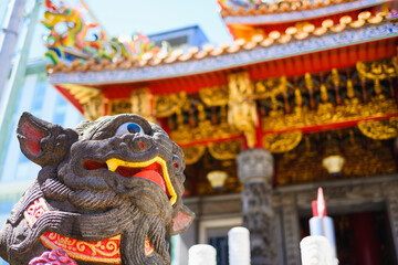 Colorful Chinese temple in Yokohama China town, Japan