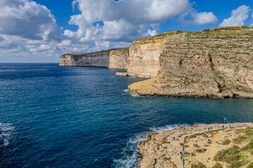 Fototapeta na wymiar Aerial drone beautiful sunny view of Xlendi Bay, Gozo Island, Malta