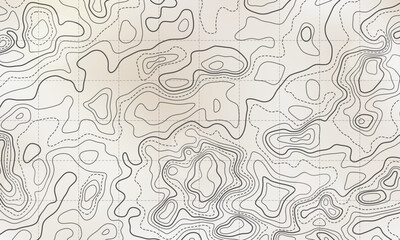 Ocean bottom topographic line map curvy wave isolines vector illustration. Sea depth topographic landscape surface for nautical radar readings. Cartography texture abstract banner relief ocean floor.