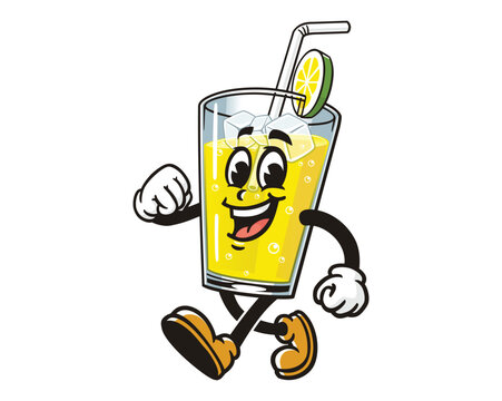 recommend clip art: walking Glass of lemonade Lemon drink cartoon mascot illustration character vector clip art hand drawn