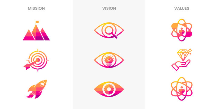 Mission vision values infographic banner icon set company goal infographic design vector. Infographic icon design banner